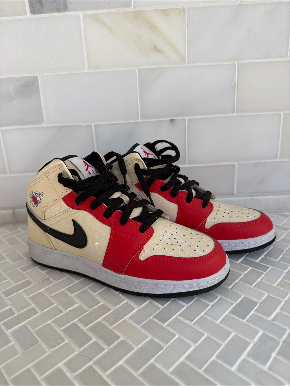 Jordan Kids' Mid-Top Sneakers in Red, Cream & Black